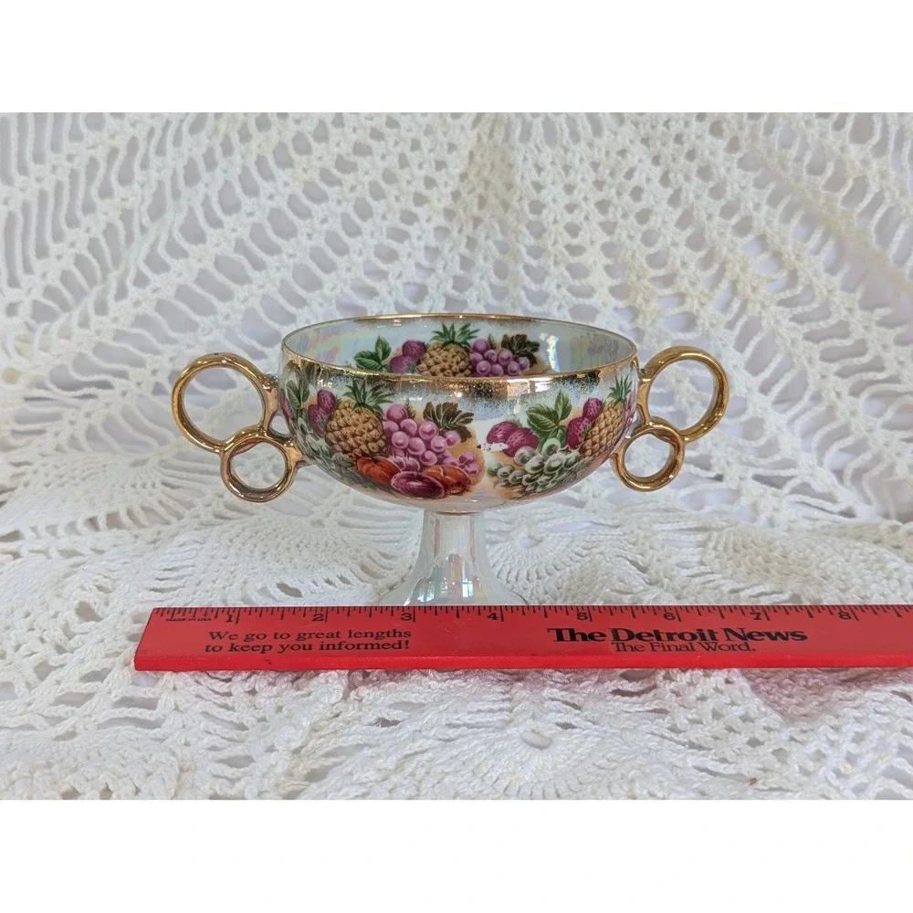 Vintage Royal Sealy China Floral Lusterware Broth Dish Gold Trim 1950s